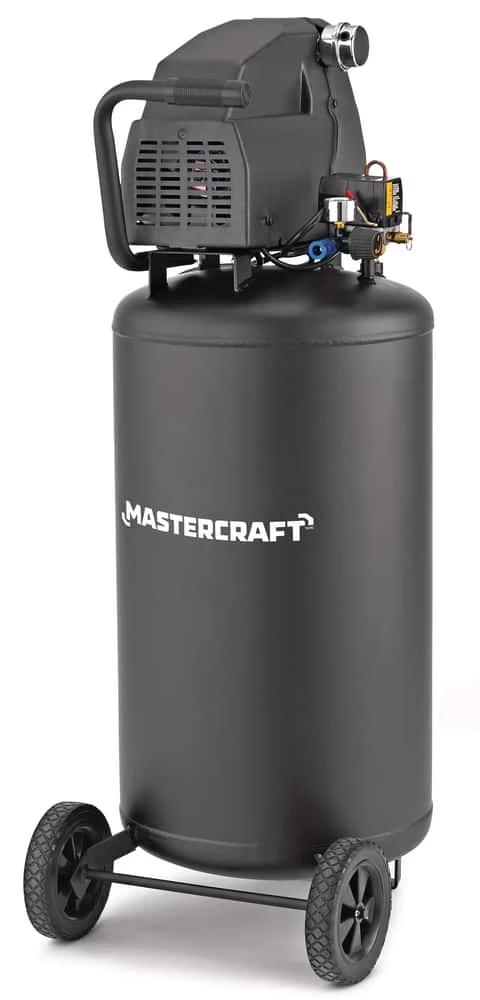Mastercraft 26-Gallon Oil-Free Portable Vertical Air Compressor, Matte Black, 135 PSI, 1.8HP