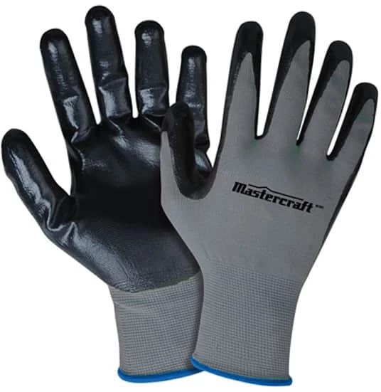 Mastercraft Nitrile Dipped Elastic Cuff Glove, Black/Grey, Assorted Sizes
