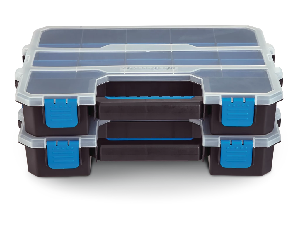 Mastercraft Portable Stackable Small Parts Organizer Tray Combo W/ Lid, 15x12x3-in, 2-pk