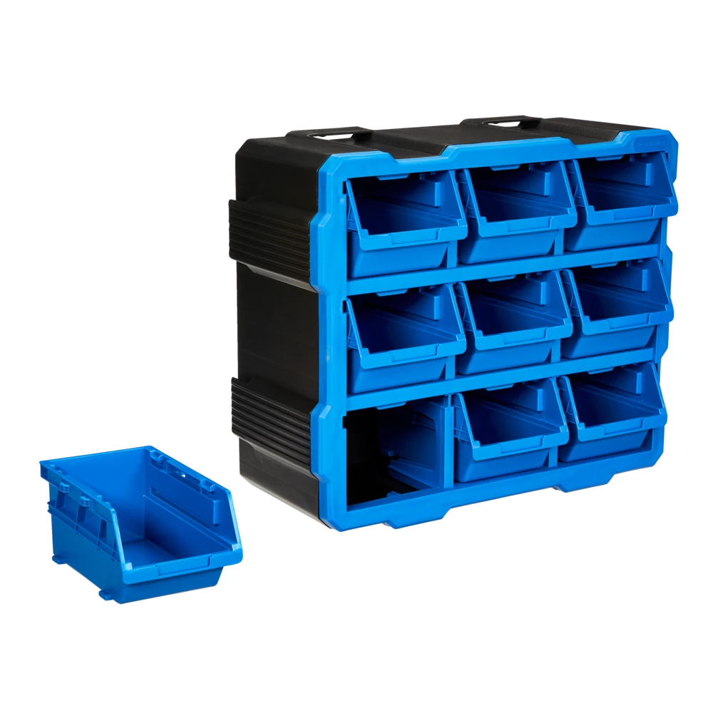 Mastercraft Raxx Stackable Wall-Mountable 9-Bin Parts Cabinet, 15x7x13-in - Image 3