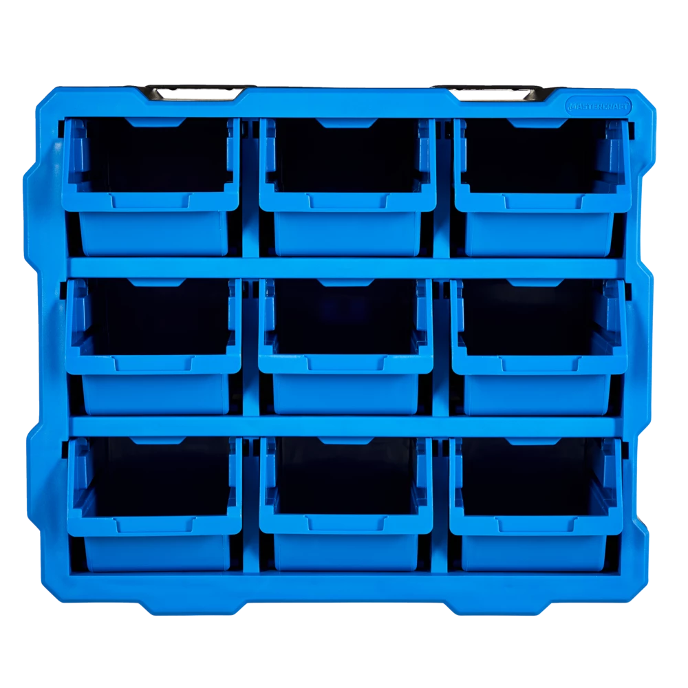 Mastercraft Raxx Stackable Wall-Mountable 9-Bin Parts Cabinet, 15x7x13-in - Image 6