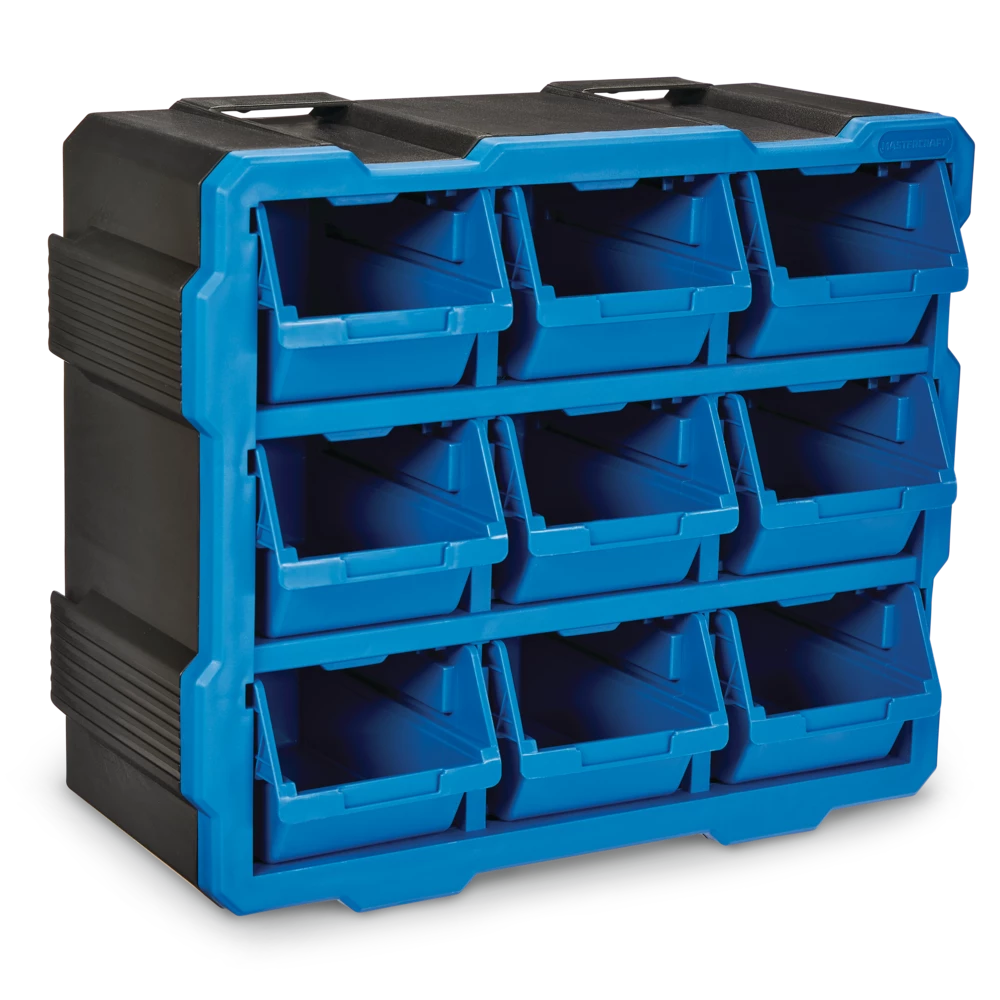 Mastercraft Raxx Stackable Wall-Mountable 9-Bin Parts Cabinet, 15x7x13-in - Image 5