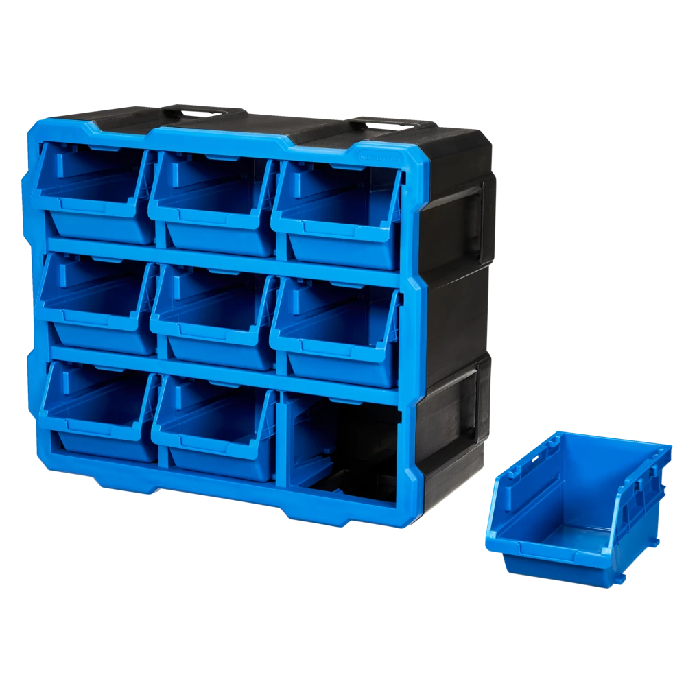 Mastercraft Raxx Stackable Wall-Mountable 9-Bin Parts Cabinet, 15x7x13-in - Image 4