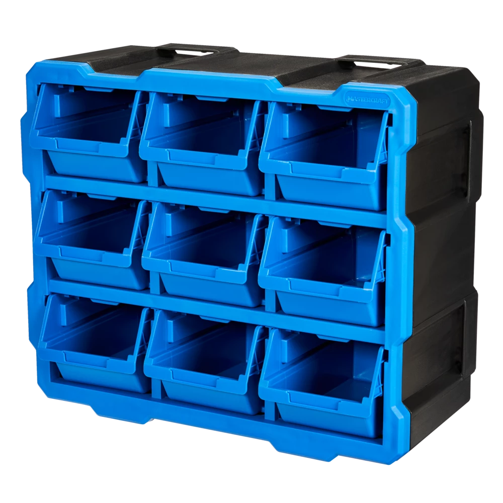 Mastercraft Raxx Stackable Wall-Mountable 9-Bin Parts Cabinet, 15x7x13-in - Image 2