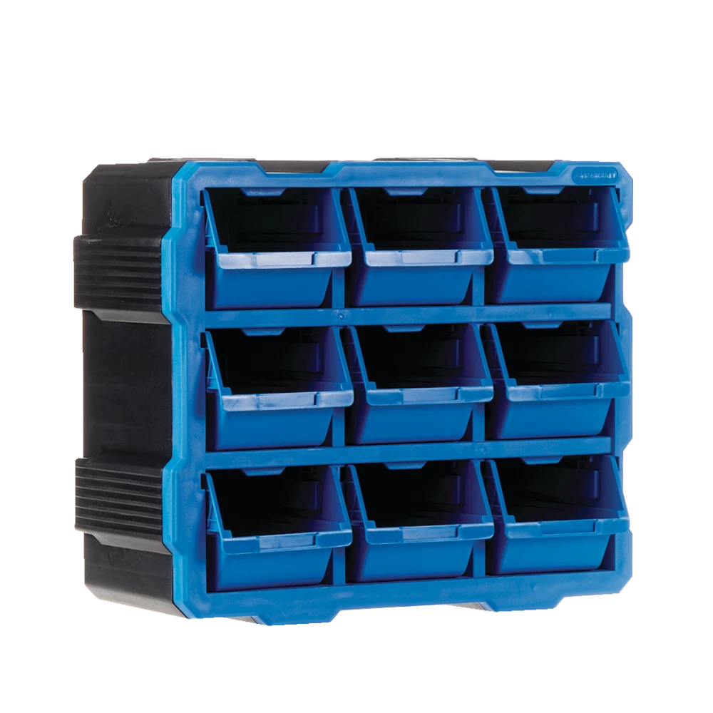 Mastercraft Raxx Stackable Wall-Mountable 9-Bin Parts Cabinet, 15x7x13-in