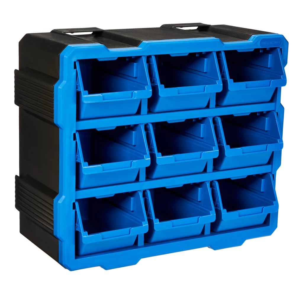 Mastercraft Raxx Stackable Wall-Mountable 9-Bin Parts Cabinet, 15x7x13-in - Image 7