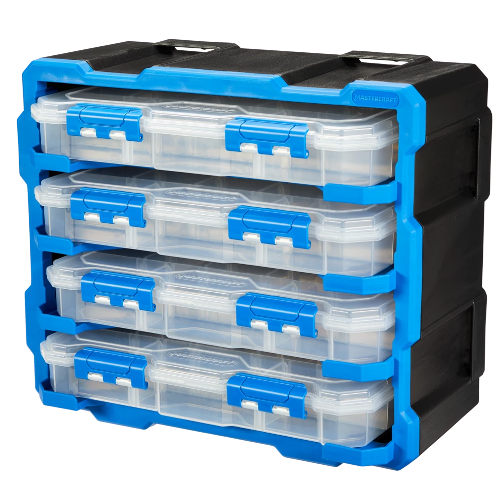 Mastercraft Raxx Stackable Wall-Mountable 4-Organizers Parts Cabinet, 15x7x13-in - Image 3
