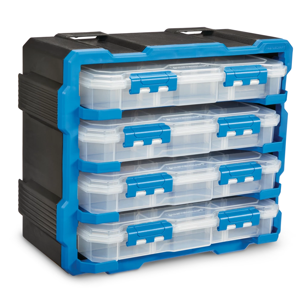 Mastercraft Raxx Stackable Wall-Mountable 4-Organizers Parts Cabinet, 15x7x13-in - Image 5