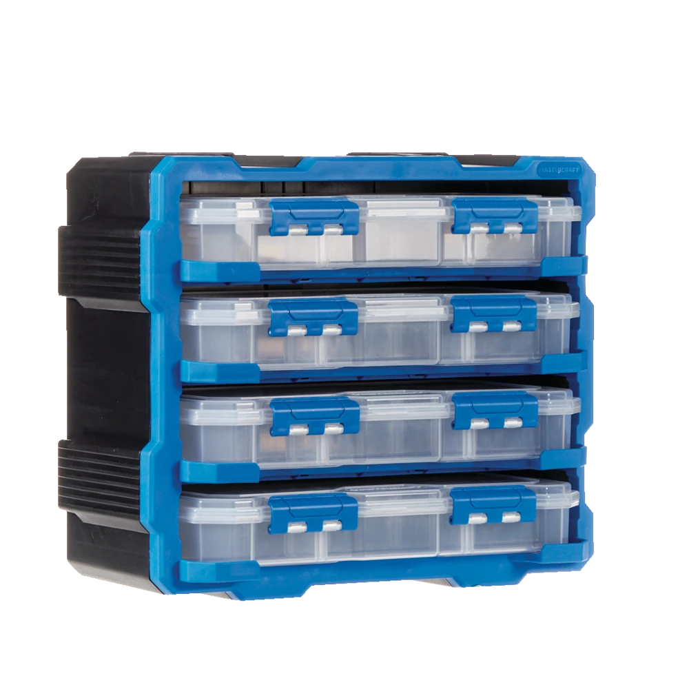 Mastercraft Raxx Stackable Wall-Mountable 4-Organizers Parts Cabinet, 15x7x13-in