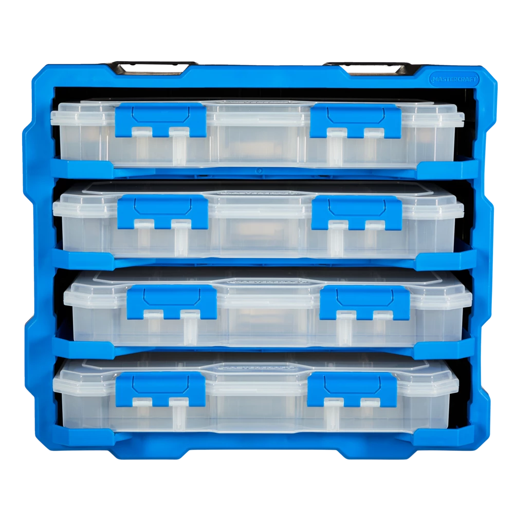 Mastercraft Raxx Stackable Wall-Mountable 4-Organizers Parts Cabinet, 15x7x13-in - Image 6