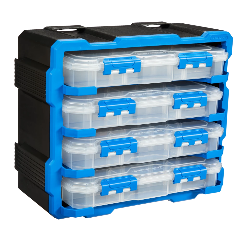 Mastercraft Raxx Stackable Wall-Mountable 4-Organizers Parts Cabinet, 15x7x13-in - Image 4