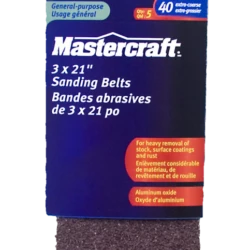 Mastercraft 3 X 21-in 40 Grit Aluminum Oxide Sanding Belts For Wood, Metal, 5-pk