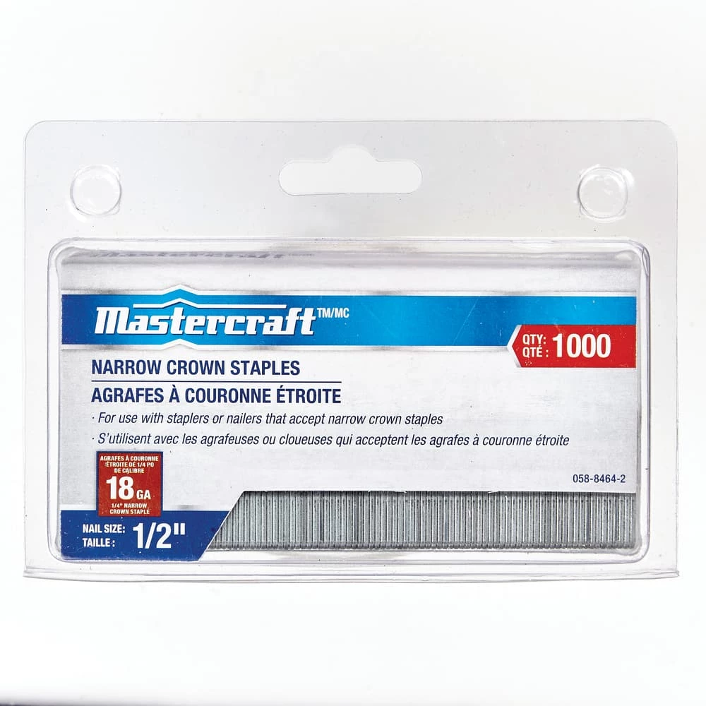Mastercraft 18-Gauge Galvanized Steel Narrow Crown Staples, 1/4 X 1/2-in, 1000-pc - Image 2