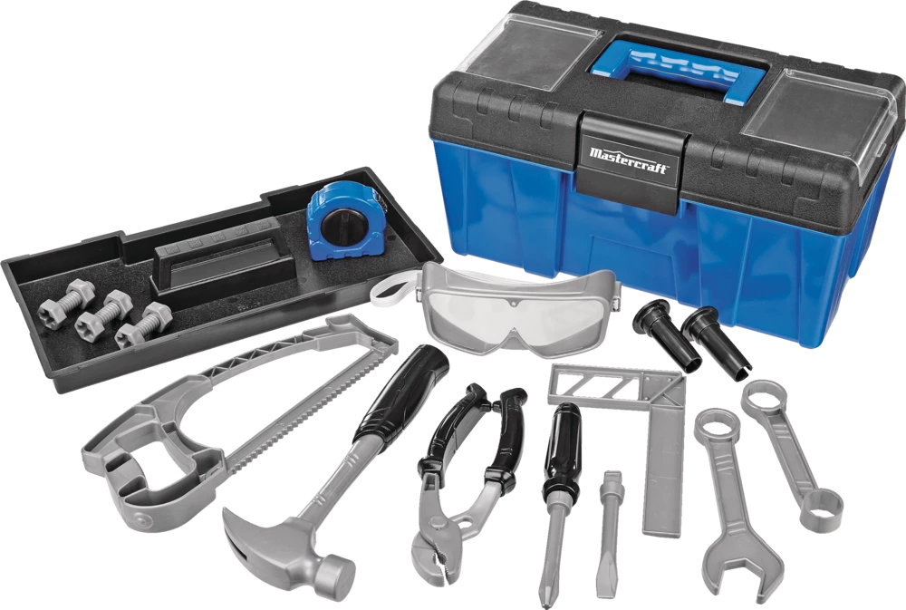 Mastercraft Toy Tool Box W/Accessories For Kids, 18 Pc, Age 1+