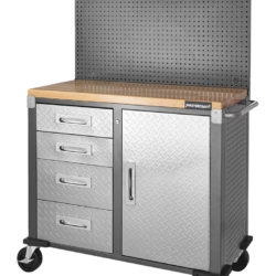 Mastercraft 4 -Drawer, 1-Door Wooden Top Workstation + Cabinet With Pegboard And Wheels, 40 X 20 X 61-in