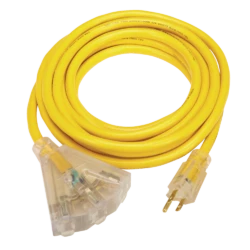 Mastercraft 15-ft 12/3 Outdoor Extension Cord With 3 Grounded Outlets And Lighted End, Yellow