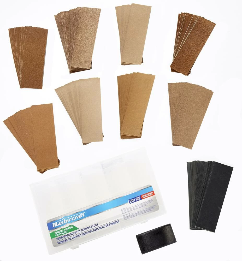 Mastercraft Sandpaper Kit With Sanding Block For Wood, Metal, Plastic, 201-pc - Image 3
