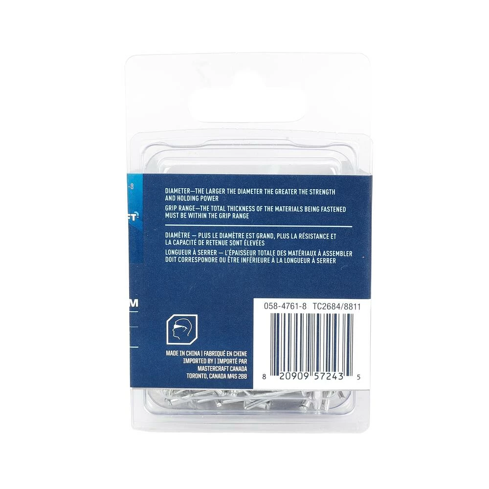 Mastercraft 1/8-in Aluminum Blind / Pop Rivets, 100-pk, Assorted Sizes - Image 4