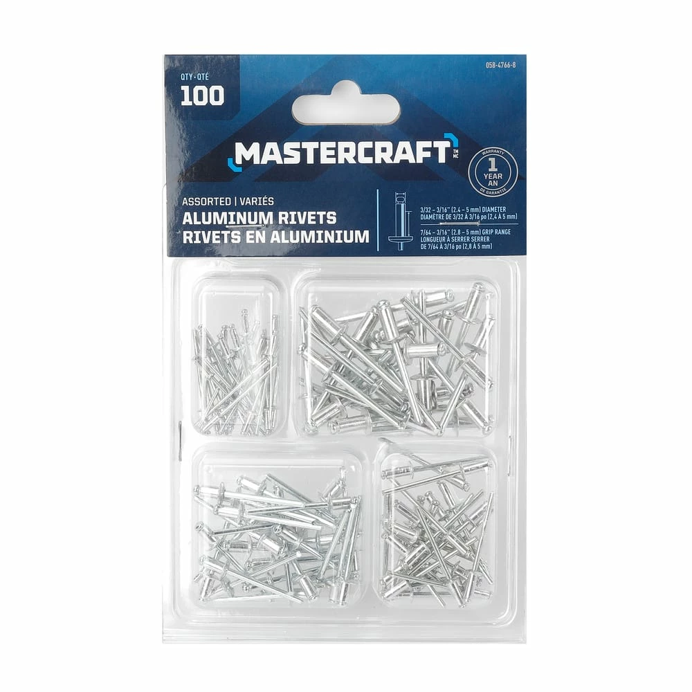Mastercraft Aluminum Rivet Assortment, Multiple Sizes, 100-pc - Image 2