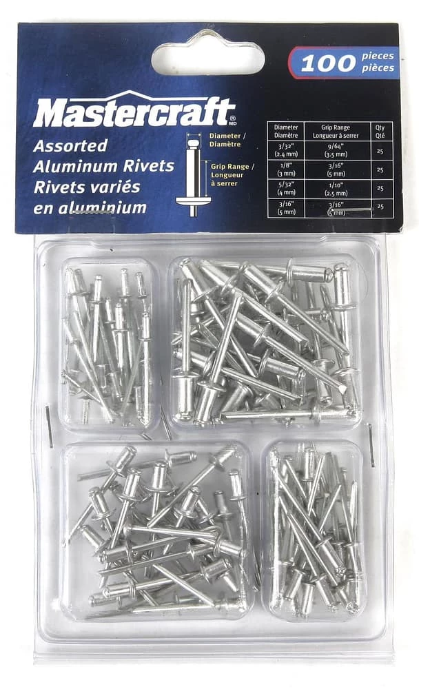 Mastercraft Aluminum Rivet Assortment, Multiple Sizes, 100-pc - Image 3