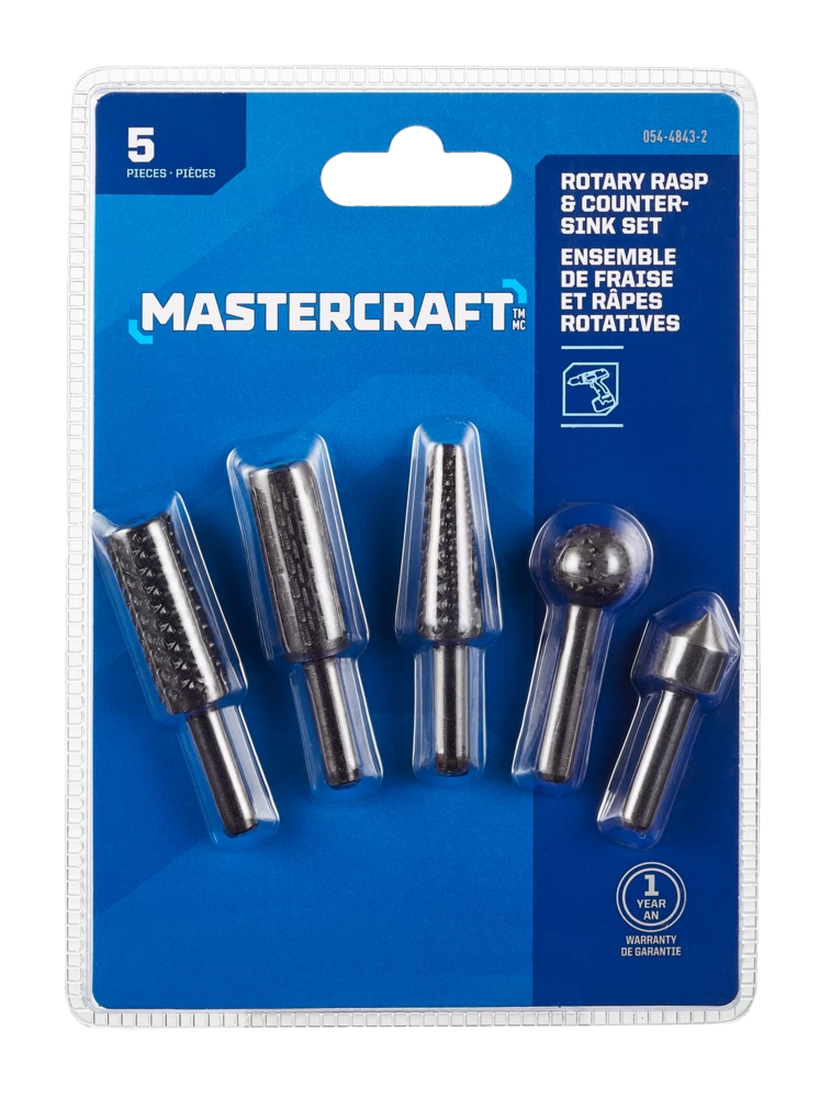 Mastercraft Rotary Rasp And Countersink Set For Wood, Plastic, Dry Use, 5-pc