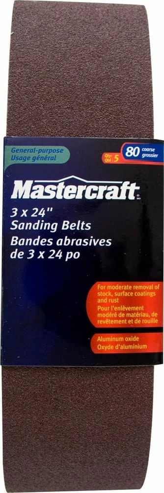Mastercraft 3 X 24-in Aluminum Oxide Sanding Belts For Wood, Metal, 5-pk