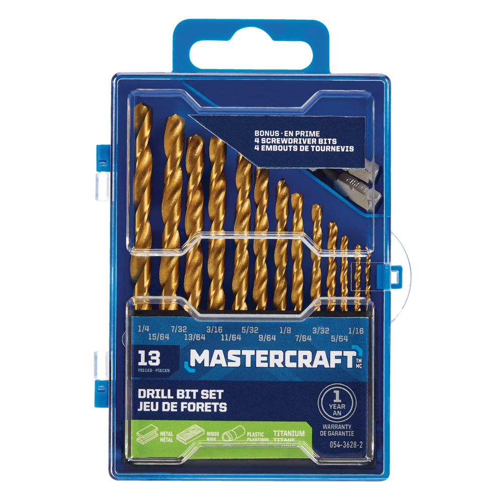 Mastercraft Titanium Drill Bit Set For Wood, Metal, Plastic, 13-pc